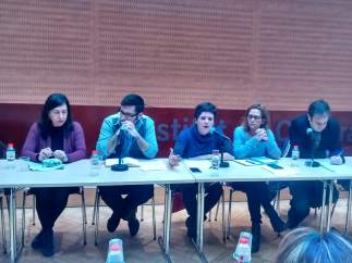 Rueda de prensa con el teniente de alcalde de Drets de Ciutadania, Participació i Transparència, Jaume Asens, la regidora de Participació i Districtes, Gala Pin y la Comissionada de Cultura, Berta Sureda, Cristina Polo y Daniel Granaders.