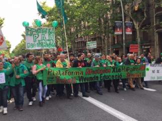 Manifestació de la Plataforma d'Afectats per la Hipoteca (PAH) en el centre de Barcelona.