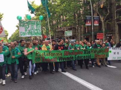 Manifestació de la Plataforma d'Afectats per la Hipoteca (PAH) en el centre de Barcelona.