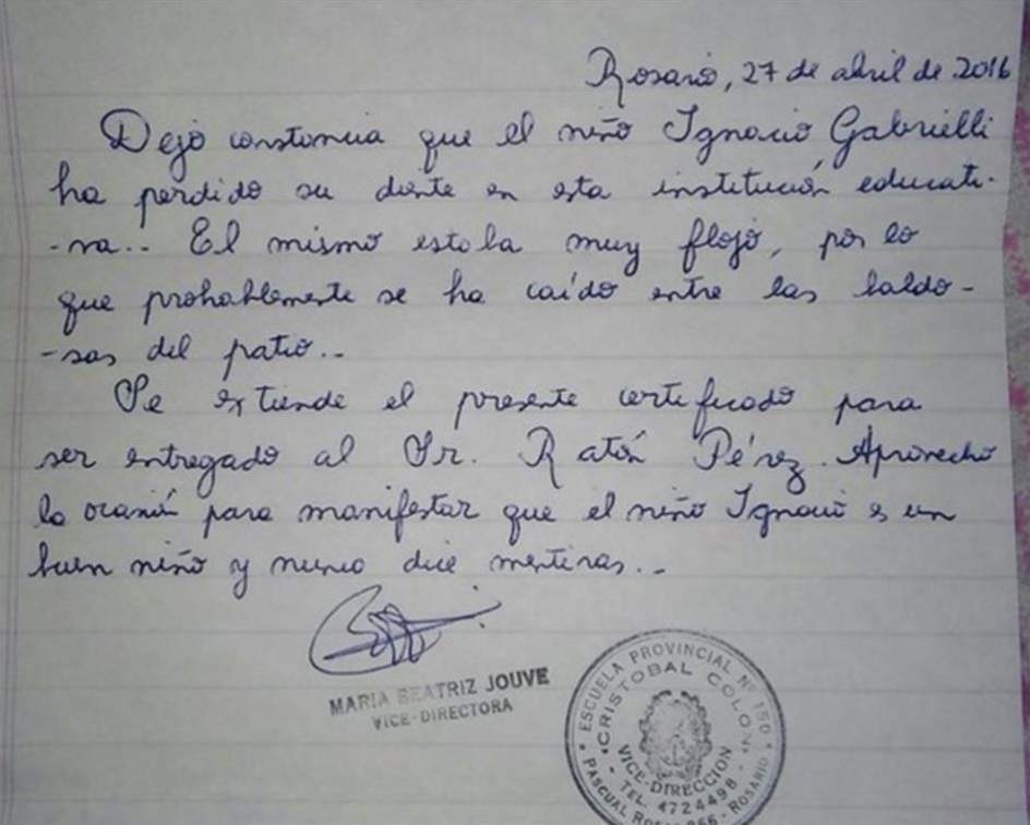 Una profesora escribe una carta al Ratoncito Pérez 