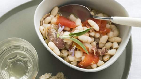 Judías blancas con verduras y vinagreta Judías blancas con verduras y vinagreta