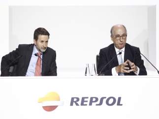 Antonio Brufau y Josu Jon Imaz en la Junta de Accionistas de Repsol