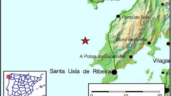 Epicentro del terremoto ocurrido en Porto do Son este domingo Epicentro del terremoto ocurrido en Porto do Son este domingo