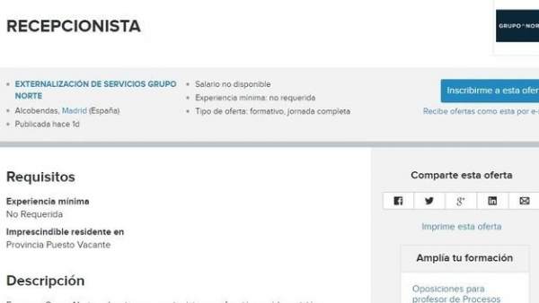 Oferta de empleo publicada por el Grupo Norte en la web InfoJobs Oferta de empleo publicada por el Grupo Norte en la web InfoJobs