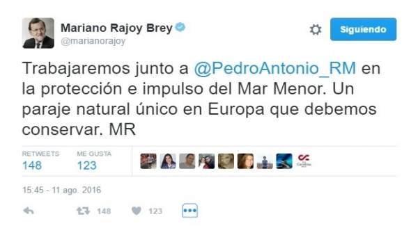Imagen del tuit publicado por Mariano Rajoy Imagen del tuit publicado por Mariano Rajoy