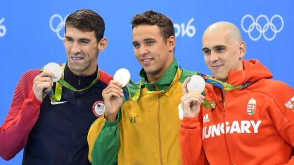 Michael Phelps, Chad Le Clos y László Cseh Michael Phelps, Chad Le Clos y László Cseh