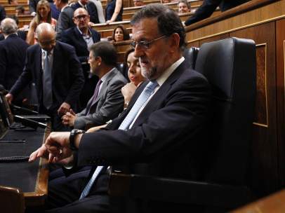 Mariano Rajoy, en su escaño del hemiciclo