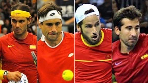 Nadal, Ferrer, Feliciano López y Marc López en el equipo Davis Nadal, Ferrer, Feliciano López y Marc López en el equipo Davis