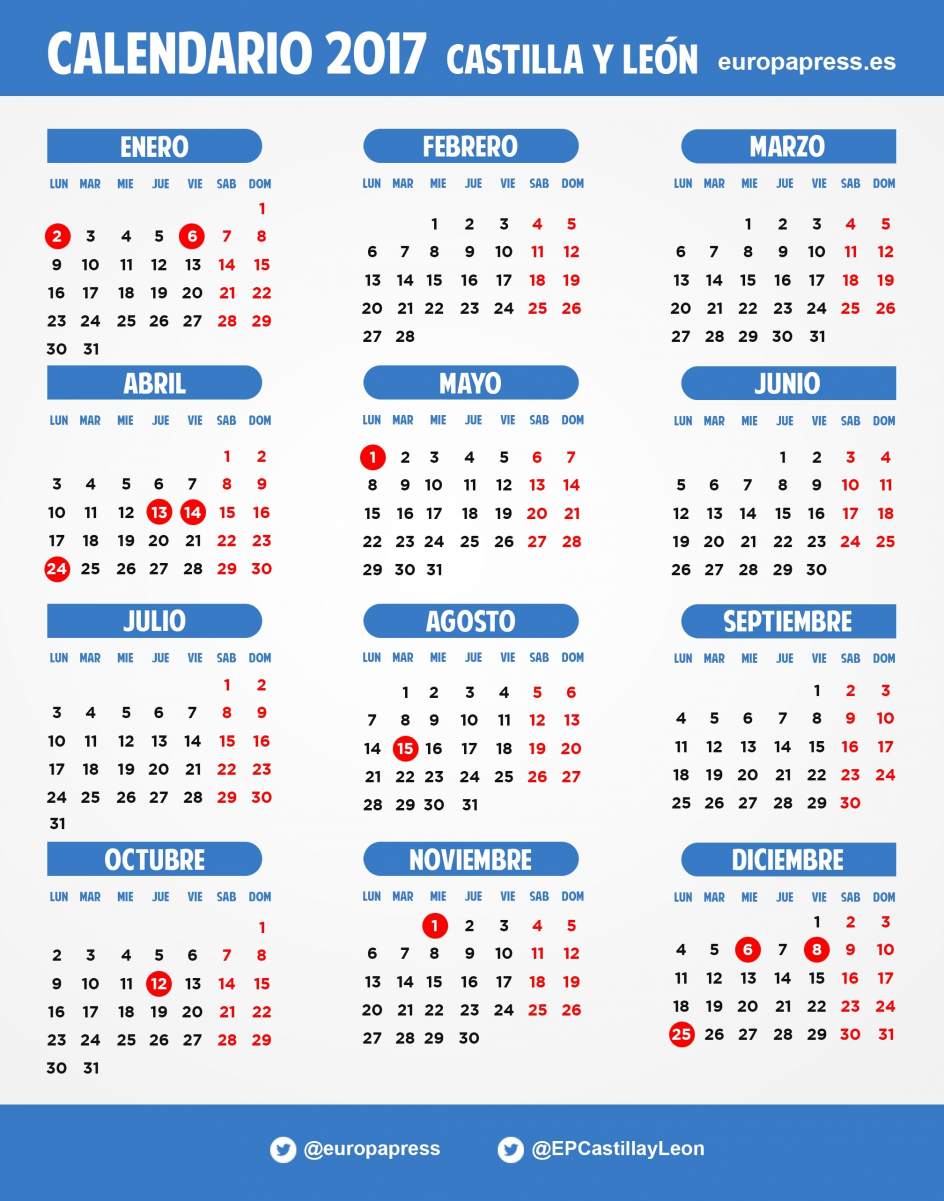 El calendario laboral de 2017 incluye el 2 de enero y el 24 de abril El calendario laboral de 2017 incluye el 2 de enero y el 24 de abril
