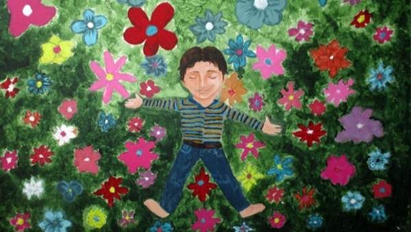 Una de las obras de esta exposición sobre los niños refugiados Una de las obras de esta exposición sobre los niños refugiados