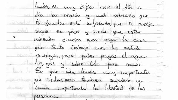 Carta de Alejandro: "Es difícil la vida en prisión después 