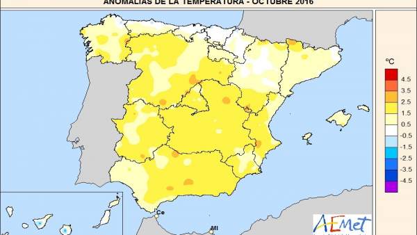 Temperaturas octubre 2016 en España Temperaturas octubre 2016 en España