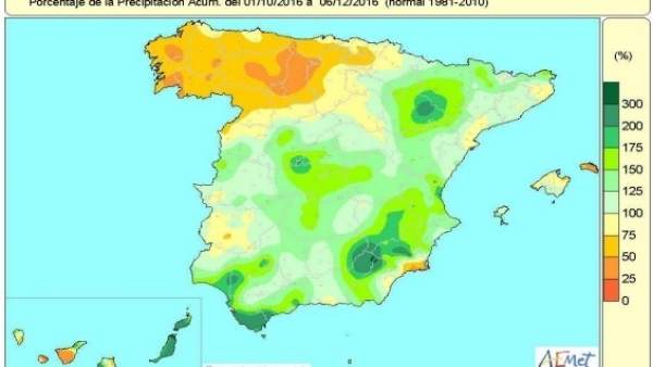 Distribución de las lluvias acumuladas desde octubre al 9 de diciembre de 2016 Distribución de las lluvias acumuladas desde octubre al 9 de diciembre de 2016