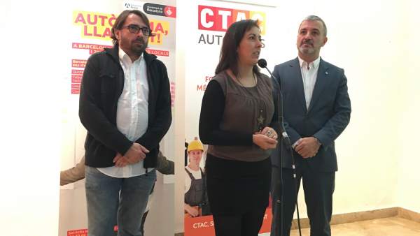 Camil Ros (UGT), Sandra Zapatero (CTAC) y Jaume Collboni Camil Ros (UGT), Sandra Zapatero (CTAC) y Jaume Collboni