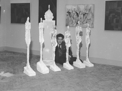 Alberto Giacometti and his sculptures at the Venice Biennale, 1956