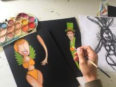 Boceto para la botella de Ron Barceló en homenaje a los carnavales canarios