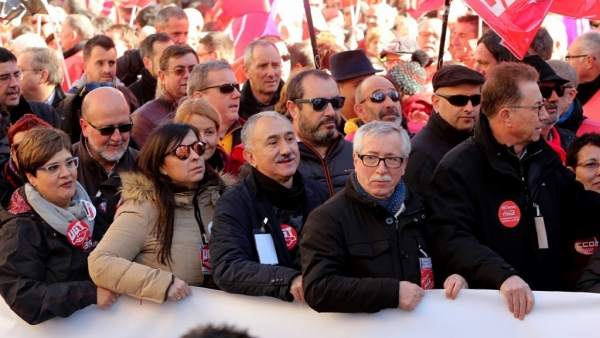 Álvarez y Toxo durante la manifestación sindical Álvarez y Toxo durante la manifestación sindical