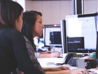 Mujer, trabajadora, ordenador, empresa