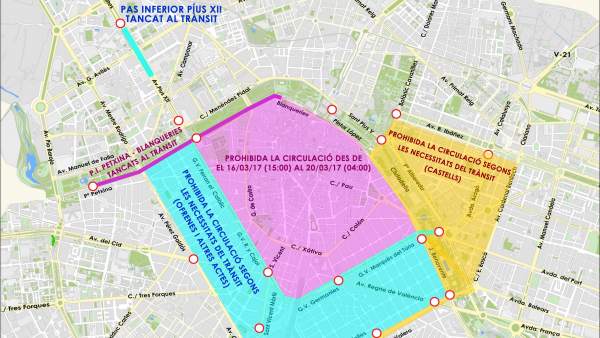 El centre de València quedarà tancat al trànsit per Falles a partir de les 15.00 hores del dijous El centre de València quedarà tancat al trànsit per Falles a partir de les 15.00 hores del dijous