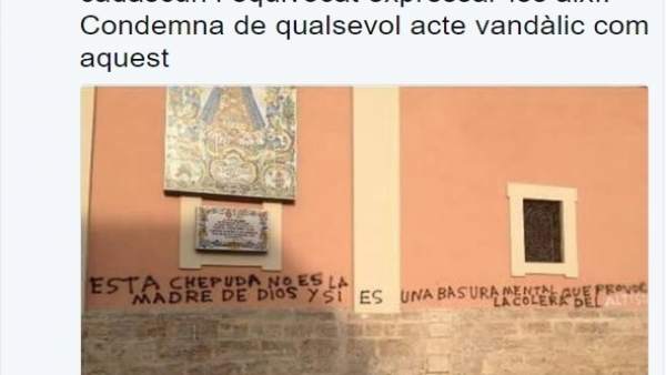 Oltra condemna la pintada contra la 'Geperudeta' apareguda en la Basílica de la Verge Oltra condemna la pintada contra la 'Geperudeta' apareguda en la Basílica de la Verge