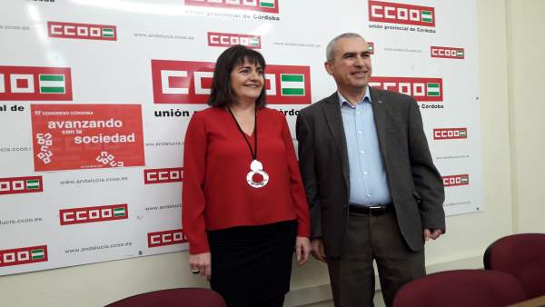 Marina Borrego junto a Rafael Rodríguez en la sede de CCOO Marina Borrego junto a Rafael Rodríguez en la sede de CCOO