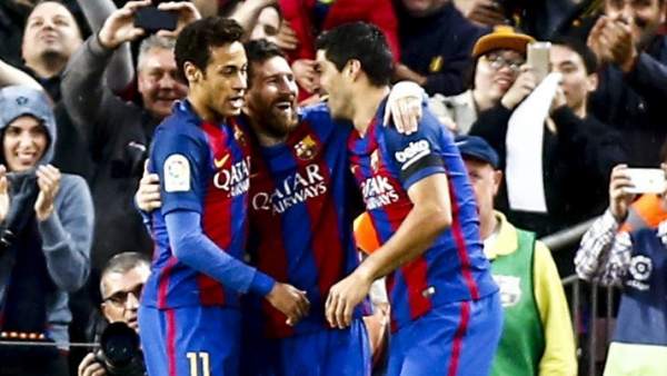 Messi, Neymar y Luis Suárez Messi, Neymar y Luis Suárez