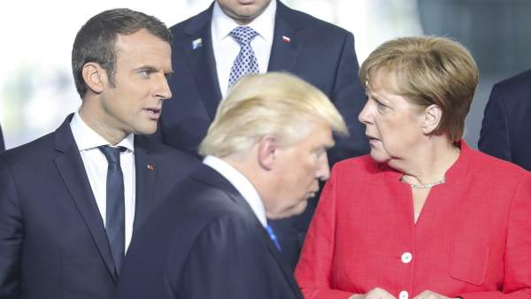 Macron, Merkel y Trump Macron, Merkel y Trump