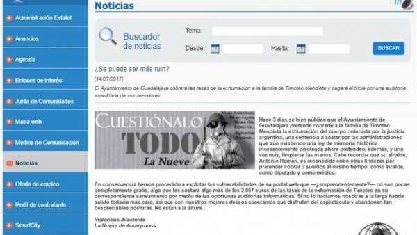 Página inicial del Ayuntamiento, hackeada por Anonymous Página inicial del Ayuntamiento, hackeada por Anonymous