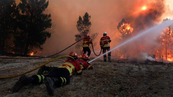 Bomberos tratando de extinguir el fuego en Mangualde (Portugal) Bomberos tratando de extinguir el fuego en Mangualde (Portugal)