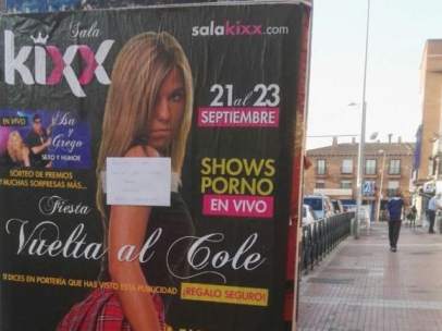 Cartel de un prostíbulo de Parla