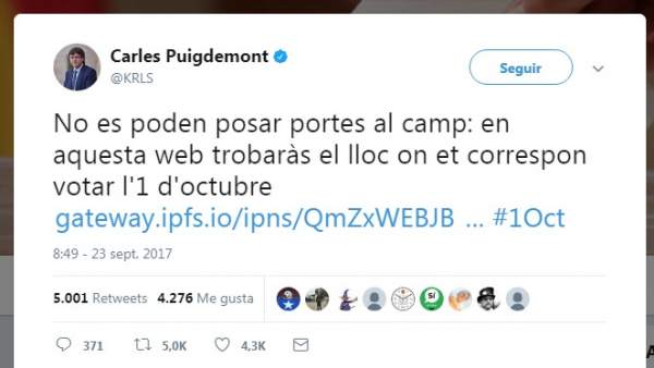Tuit de Puigdemont Tuit de Puigdemont