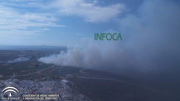Imagen del incendio declarado en un paraje de Ayamonte. Imagen del incendio declarado en un paraje de Ayamonte.