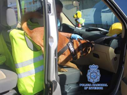 Un agente con el perro policía