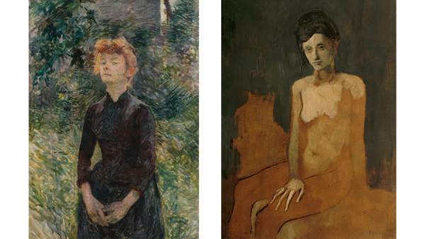 A la izquierda 'À Batignolles', 1888 de Toulouse-Lautrec y a la derecha 'Desnudo sentado', 1905 de Picasso A la izquierda 'À Batignolles', 1888 de Toulouse-Lautrec y a la derecha 'Desnudo sentado', 1905 de Picasso