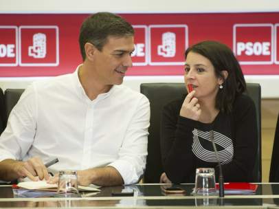 Pedro Sánchez y Adriana Lastra, números uno y dos del PSOE, en Ferraz.
