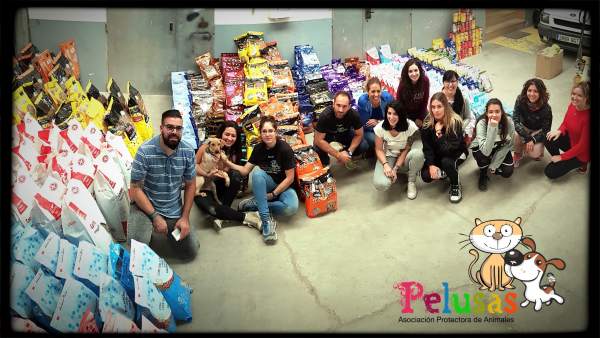 Voluntarios de Pelusas junto a los alimentos recogidos en Cuarte Voluntarios de Pelusas junto a los alimentos recogidos en Cuarte