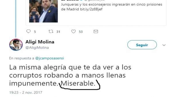 Tuit de Molina a Jorge Campos Tuit de Molina a Jorge Campos