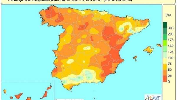 Mapa de lluvias acumuladas del 1-10-2017 al 7-11-2017 en España Mapa de lluvias acumuladas del 1-10-2017 al 7-11-2017 en España
