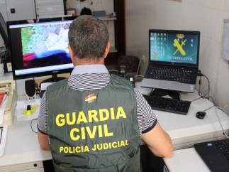 Un agente de la Guardia Civil inspecciona archivos en un ordenador