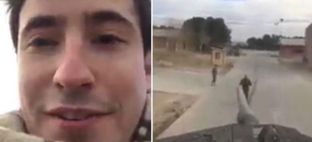 Hombre subido a un tanque