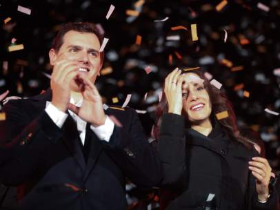 Albert Rivera e Inés Arrimadas celebran el resultado de las elecciones de este jueves.