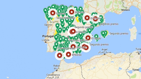 Mapa de premios de la Lotería Mapa de premios de la Lotería