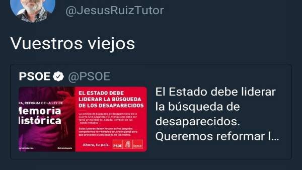 Tuit de Ruiz Tutor sobre Memoria Histórica Tuit de Ruiz Tutor sobre Memoria Histórica