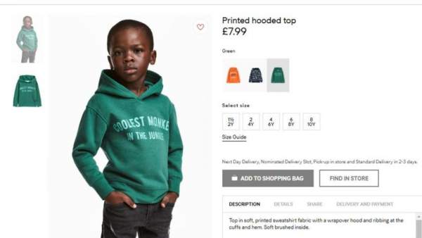 H&M racismo modelo negro niño sudadera H&M racismo modelo negro niño sudadera