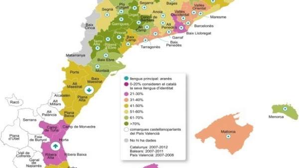 Mapa del dominio lingüístico del catalán/valenciano facilitado por Escola Mapa del dominio lingüístico del catalán/valenciano facilitado por Escola