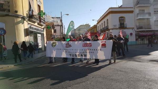 Protesta de los trabajadores de Tussam. Protesta de los trabajadores de Tussam.