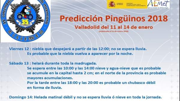 Cuadro descriptivo de la previsión de la Aemet para Pingüinos Cuadro descriptivo de la previsión de la Aemet para Pingüinos
