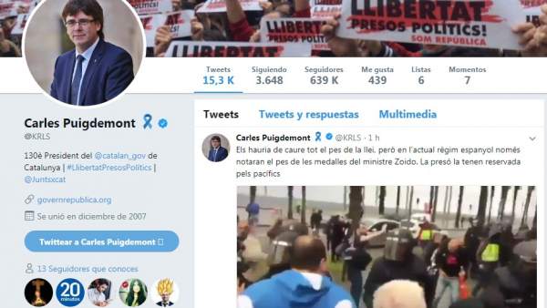 Twitter de Carles Puigdemont Twitter de Carles Puigdemont