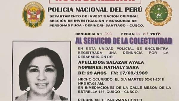 Nathaly Salazar, chica de Valencia desaparecida en Perú Nathaly Salazar, chica de Valencia desaparecida en Perú