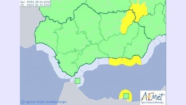 Mapa de avisos de Aemet para este jueves en Andalucía Mapa de avisos de Aemet para este jueves en Andalucía